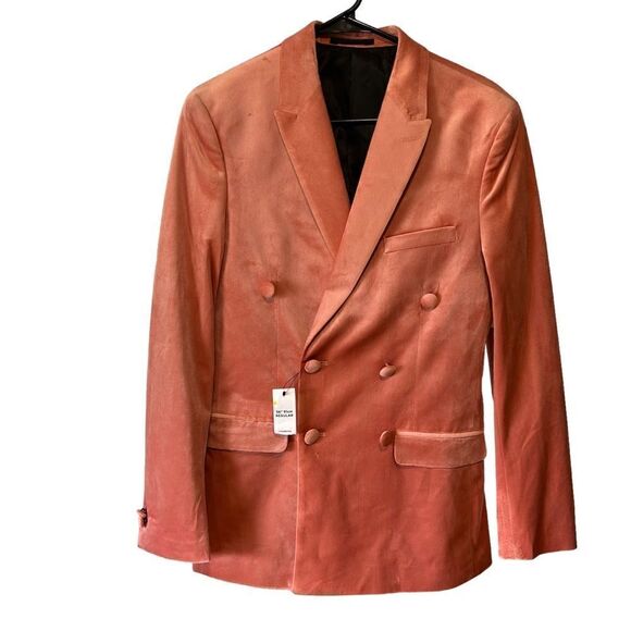 Topman slim double breasted six button velvet blazer in pink - Picture 4 of 11